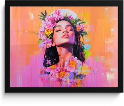 Poster in lijst - Fotolijst 40x30 cm - Posters - Portret - Bloemenkroon - Vrouw - Posterlijst zwart - Decoratie - Wanddecoratie woonkamer - Muurdecoratie slaapkamer