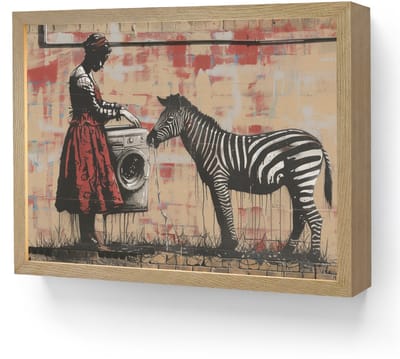 Wandlamp 40x30 cm - Oplaadbaar - Street art - Zebra - Vrouw - Dieren - Graffiti - Banksy Style - Wandlampen binnen woonkamer - Slaapkamer lamp - Decoratieve nachtlamp - Vloerlamp draadloos