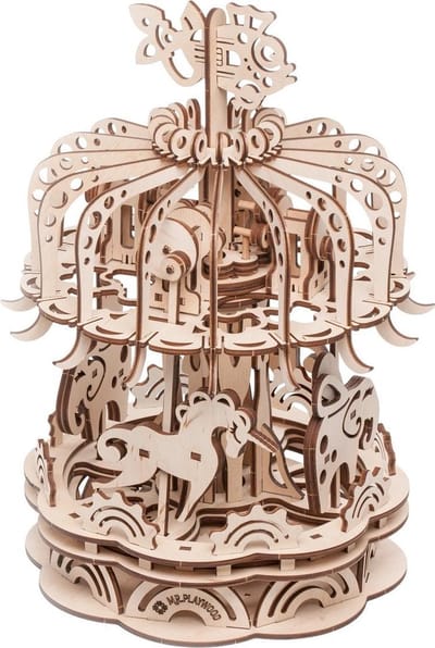 Mr. Playwood Carrousel (small) - 3D houten puzzel - Bouwpakket hout - DIY - Knutselen - Miniatuur - 88 onderdelen