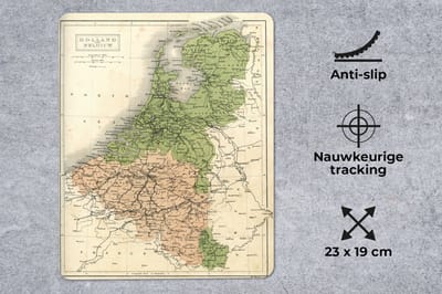 Muismat Kaart Nederland - Vintage kaart van Nederland en België muismat rubber - 19x23 cm - Muismat met foto