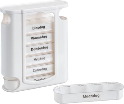 Pillendoosje voor hele week met Nederlandse tekst | Wit | 7 dagen in verschillende vakjes, 4 vakken per dag | Pillendoos | Pillen box | Medicijndoos | Medicijn box met dagaanduiding Nederlandstalig