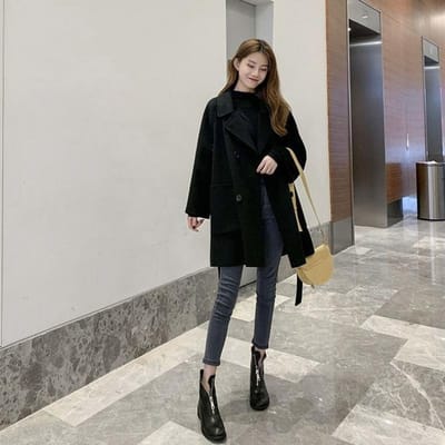 Veste en laine confortable style coréen pour femme, longueur moyenne, pour le printemps et l'automne XXL
