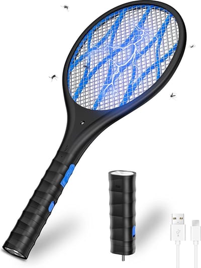 Intelectro Elektrische Vliegenmepper - Krachtig, Veilig en Draagbaar! - Insecten Killer - USB Oplaadbaar - Ingebouwde Verlichting - Dubbele Bescherming - Zwart - Levering Sneller dan Aangegeven!
