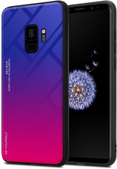 Cadorabo Hoesje geschikt voor Samsung Galaxy S9 in PAARS - ROOD - Tweekleurige beschermhoes van TPU-silicone Case Cover en achterzijde van gehard glas