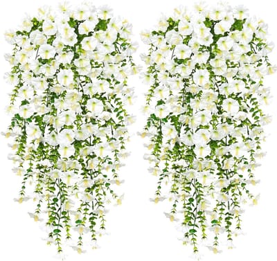 Prachtige Kunstbloemen Set van 4 met Eucalyptusbladeren voor Wanddecoratie en Bruiloft Versiering, Realistische Hangplanten voor Thuis en Tuin (Wit)