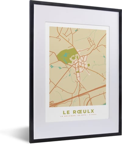 Fotolijst incl. Poster - Stadskaart - La Roeulx - Vintage - Plattegrond - Kaart - 30x40 cm - Posterlijst