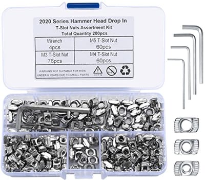 T-Moeren Set van 196 Stuks - Zink Plated Carbon Staal, Geschikt voor Aluminium Profielen