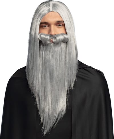 Boland - Pruik Magiër Grijs - Steil - Lang - Mannen - Tovenaar - Fantasy - Tovenaar