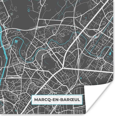 Poster Marcq-en-Barœul - Stadskaart - Kaart - Plattegrond - Frankrijk - 100x100 cm XXL