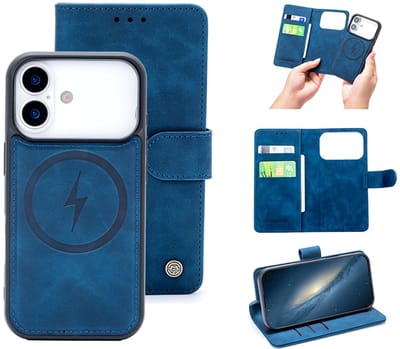 Casemania Hoesje Geschikt voor Apple iPhone 17 Pro - Navy Blue - Kunstleer 2 in 1 Afneembare Bookcase - Geschikt voor MagSafe - Magnetische Telefoonhoesje met Pasjeshouder en Standaardfunctie