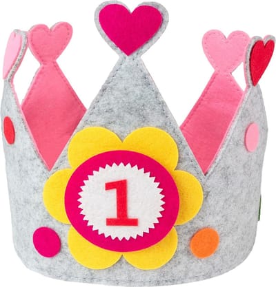 Intirilife Vilten Verjaardagskroon met Verwisselbare Nummers 0 - 9 in Roze-Grijs - 57.5 x 18.2 cm - Verstelbare Kroon voor Jongens en Meisjes, voor Verjaardag, Feest, Kinderen, Decoratie