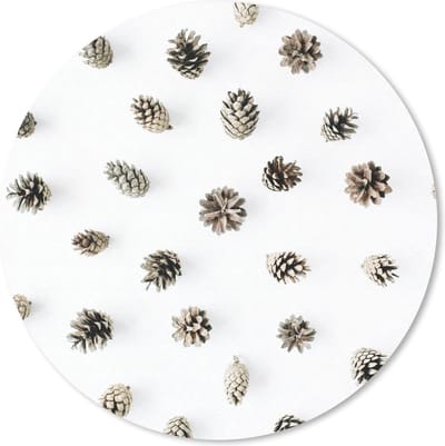 Muismat rond 20x20 cm - Mousepad Dennenappels - Winter - Wit - Ronde muismatten - Kerst - Cadeau - Kerstcadeau voor mannen en voor vrouwen