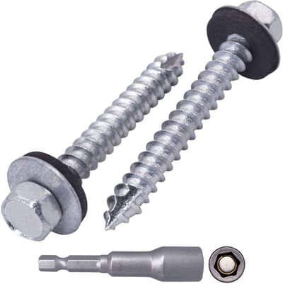 Verzinkte Dakschroeven - Zelftappend - Dakmontage - Met EPDM-ringen - 65 x 50 mm - Zilver