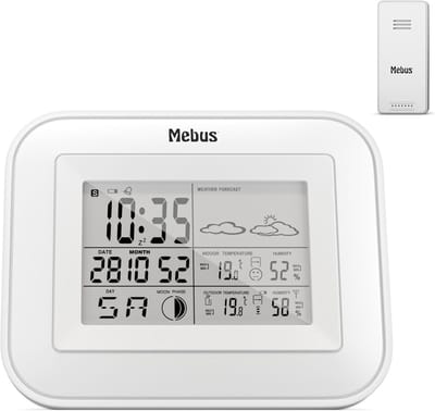 Weerstation Draasloos Binnen/Buiten - Weerstation - Wit - Draadloze Buitensensor - Temperatuur en Vochtigheid - Voor Thuisgebruik