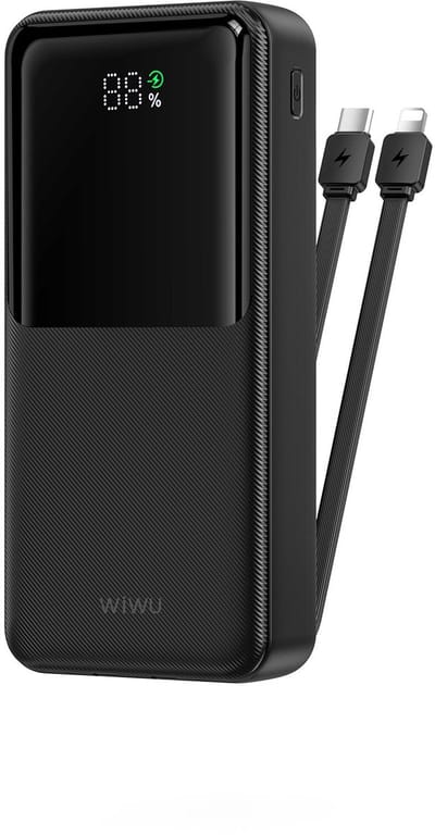 WiWU Powerbank 20000mAh 2-in-1 kabel Type-C en Lightning - Digital display - Zwart