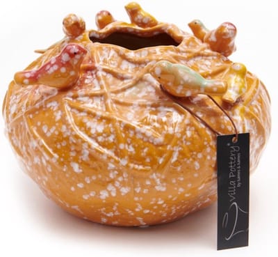 Vaas - Villa Pottery - Decoratie - Woondecoratie - Vogelvaas - Porselein - Waterdicht - Lieve 1_2 Orange 9 Birds