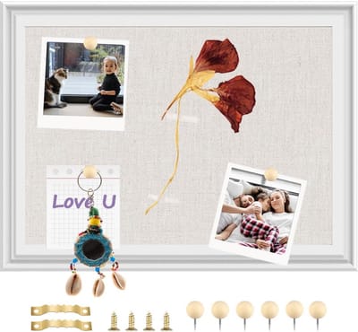 Dailygoods- Prikbord met Wit Houten Frame - Kurk/Linnen - Multifunctioneel Notitiebord - 33 x 43 cm - Perfect voor Thuis/Kantoor - Bulletinboard