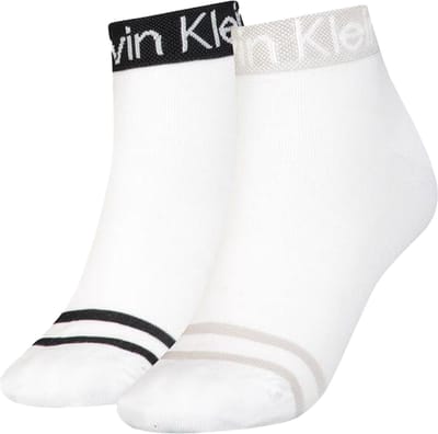 Calvin Klein Quarter Logo Welt (2-pack) - dames hoge enkelsokken - wit dessin