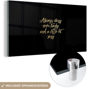 MuchoWow® Glasschilderij 40x20 cm - Schilderij acrylglas - Quotes - Goud - Zwart - Foto op glas - Schilderijen