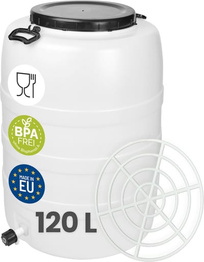 Garronda 120L met Kraan en Persring - Vat met wijde hals - Kuilvoer in vat – Bagagetrommel – Gistingsvat – Gistingscontainer – Voerton