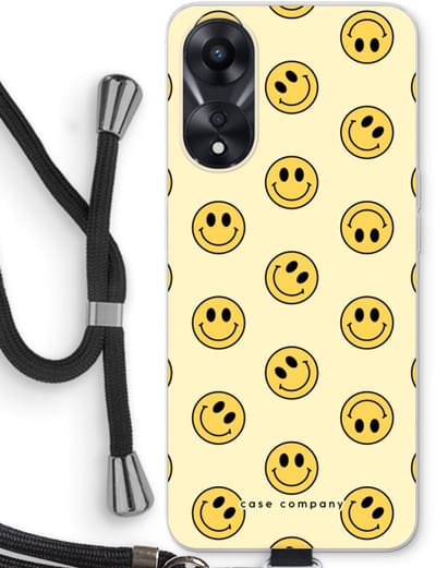 Case Company® - Hoesje met koord geschikt voor Oppo A78 5G hoesje met Koord - Smiley N°2 - Telefoonhoesje met Zwart Koord - Bescherming aan alle Kanten en Over de Schermrand