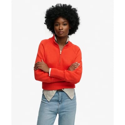 Superdry Classic Cotton Knit Trui Met Halve Rits Orange Grootte: 38