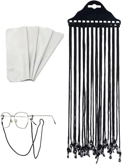 Verstelbare nylon brillenkoorden set van 12 met karabijnhaak, ideaal voor zonnebrillen, leesbrillen en sportbrillen, inclusief 4 reinigingsdoekjes voor optimale verzorging