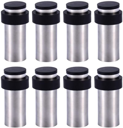 8-Delige Deurstopper Vloer of Muur, Cilindervormige Deurstopper 8.5cm in Roestvrij Staal met Rubber