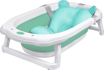 Opvouwbaar Babybadje Groen met Antislip en Zitverhoger voor Baby's en Kinderen