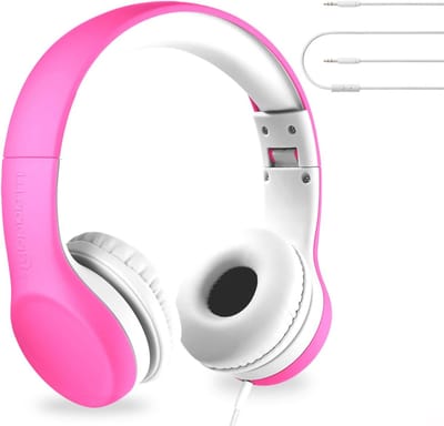 Premium hoofdtelefoon voor kinderen met volume beperking en gemeenschappelijke aansluiting - geschikt voor peuters en kleuters, roze