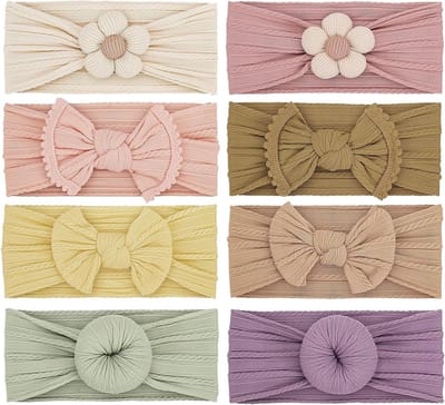 Set van 8 zachte elastische haarbanden voor babymeisjes met strik, ideaal voor pasgeborenen en peuters, kleurrijke accessoires voor kinderen