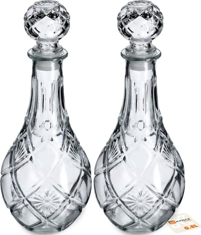 KADAX Decanter voor dranken, stijlvolle whiskykaraf voor mannen, klassieke wijnkaraf met uniek design, whiskyfles als cadeau (0,8 l, 2 stuks)