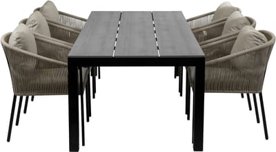 7-Delige tuinset | 6 Elvira tuinstoelen (Black) | Tuintafel Cyprus 225x100cm (Grey)