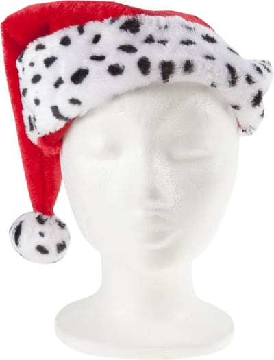 Kerstmuts - dalmatier print - rood - voor volwassenen - 30 x 40 cm - kerst verkleedaccessoires - Kerstartikelen