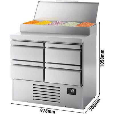 GGM Gastro Zubereitungskühltisch Mini - 978x700mm - mit 4 Schubladen - Edelstahlaufsatz 5x GN 1/4