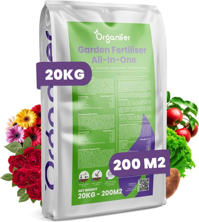 Tuinmest All-In-One (20Kg – Voor 200m2) Professionele meststof voor alle planten en gewassen in Siertuin, Moestuin en Boomgaard - Organifer