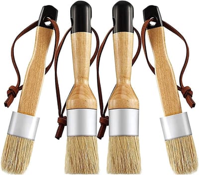 4 stuks krijt- en wasborstels omvatten platte en ronde krijtverfborstel met borstelharen, multifunctionele was- en stencilborstels voor stoelen, dressoirs, kasten en andere houten meubels