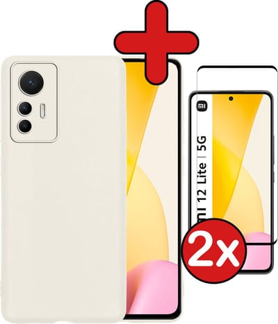 Hoesje - Met 2x Screenprotector - Geschikt voor Xiaomi 12 Lite - Sterk & Shockproof - Telefoon Hoes - Back Cover - Siliconen Case - Telefoonhoes - Wit