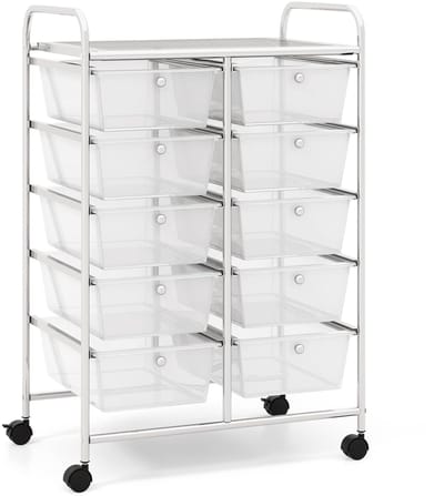 COSTWAY Rolwagen met 10 stapelbare laden, ladewagen, rolcontainer met metalen frame en legvlak, opbergwagen voor kantoor, woonkamer, 65,5 x 37 x 87 cm
