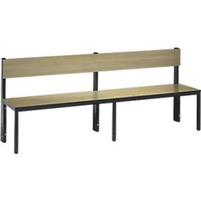 Basic Plus bank, 1-zijdig, rugleuning, zonder schoenenrek, 4-poots onderstel zwartgrijs RAL 7021, B 1960 mm, decor eiken Ser.