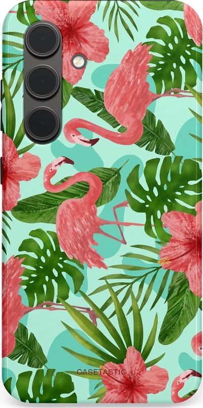 Casetastic hoesje geschikt voor Samsung Galaxy S24 - Dubbellaagse bescherming - Flamingo jungle - Fashion Case - Mintgroen Koraal