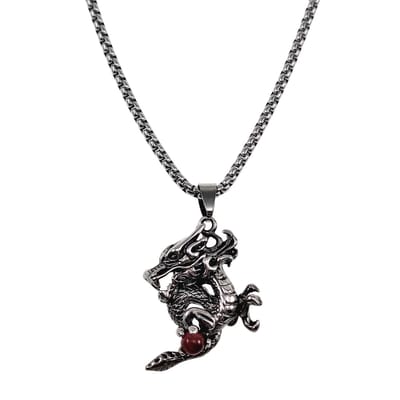 60cm x 3mm Ketting + Amulet Chinese Draak Hanger Dames - Heren - RVS Zilverkleur