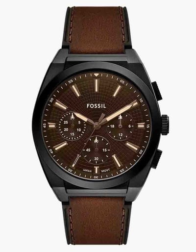 Fossil Everett FS6108 Horloge - Leer - Bruin - Ø 44 mm