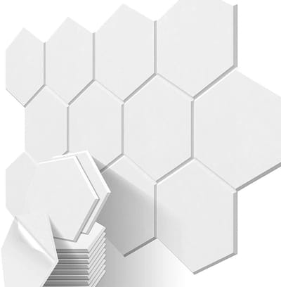 12 Pack zeshoek akoestische panelen Sound Proof schuim zelfklevend 30 X 26 X 1cm - hoge dichtheid akoestische wandpanelen voor studio thuiskantoor - wit