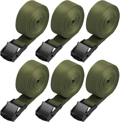 SnelShoppen - 6 Stuks Lashing Straps Palm Straps - Sterke Cam Buckle Bevestigingsriemen - RVS Voor Motorrijden, Fietsen, Bagage en Pakketten (250x2.5c