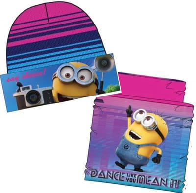 Minions Set - Muts + Nekwarmer - Roze - 52 cm hoofdomtrek - ongeveer 2-4 jaar