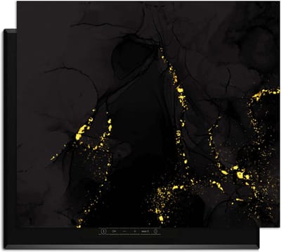KitchenArt - Black Marble Gold – Inductie Beschermer - 65x52 cm - Kookplaat Beschermer - Luxe Afdekplaat Inductieplaat - Anti-slip & Oprolbaar - Beschermmat Inductiekookplaat