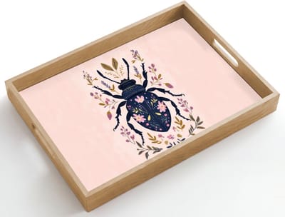 Dienblad hout 50x35 cm - Schootdienblad - Donkerblauw - Kever - Bloemtakken - Sierlijk - Borrelplank rechthoek - Plateau dienbladen