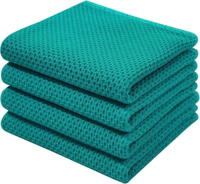 JGS ® Theedoeken, 100% katoen, set van 4, 32 x 72 cm, zachte theedoeken, keukendoeken, absorberende keukenhanddoeken, dikke premium theedoek, vaatdoeken, schoonmaakdoekjes, blauwgroen