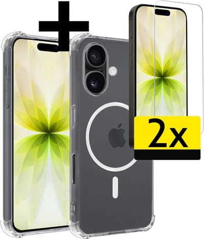 Hoesje - Met 2x Screenprotector - Geschikt voor Apple iPhone 17 - Magsafe Compatible - Sterk & Shockproof - Back Cover - Shock Proof Case - Telefoon Hoes - Telefoonhoesjes - Transparant